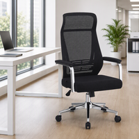 Chaise de bureau ergonomique chromée à dossier haut en maille, avec accoudoirs fixes et réglage en hauteur, pivotante, pour ordinateur et jeux