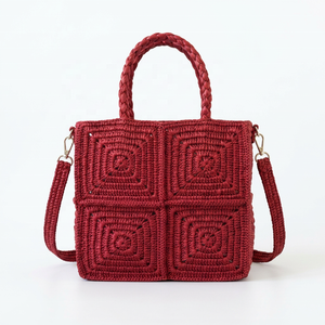 Bolso de Mano Cuadrado de Rafia con Patrón Geométrico, Estilo Bohemio, Bolso Tote para Mujer con Correa Extraíble, Ecológico, para Uso Diario - Product Image 4