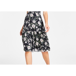 Abito da donna nero XL con stampa floreale e cut-out, elegante stile da festa con logo personalizzato, vita impero, traspirante, ideale per il tè o per il giorno. - Product Image 6