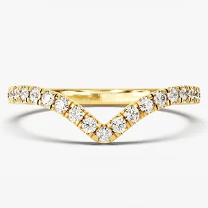 Custom Lab Grown Diamond Curved Wedding Band Factory Custom Jewelry Hot Selling 14K Solid Yellow Gold Matching Band Party Wear