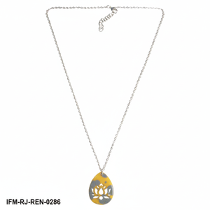 Collier en résine découpé en forme de fleur de lotus, pendentif en forme de larme marbré jaune et gris et ensemble de boucles d'oreilles pour femme, parfait pour un usage quotidien - Product Image 1