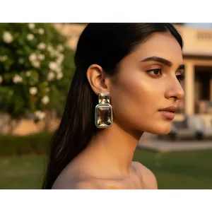 Boucles d'oreilles pendantes et clous en argent 925 pour femmes, bijoux tendance en quartz et pierres précieuses avec citrine pour fiançailles - Product Image 2