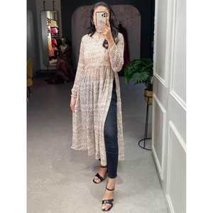 Charming <b>White</b> <b>Chiffon</b> Nayra Cut Dress with Animal Print for Event Wear Kurti - Product Image 1