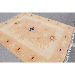 พรมถักสไตล์ตุรกีโบราณ6.6 x 8.4ft เบจสีส้มการออกแบบการเย็บปะติดปะต่อกันพรมห้องนั่งเล่นขนแกะคลาสสิกพร้อมแผ่นยางรองสำหรับวัยรุ่น - Product Image 4