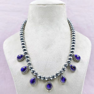 สร้อยคอเทอร์ควอยซ์ดอกรักเร่สีม่วงทำด้วยมือเงินสเตอร์ลิงพร้อมโซ่ปรับได้ - Product Image 1