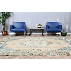 Alfombra Vintage, Alfombra Turca Grande de 6.4x10.1 pies, Alfombra con Bordes Azules y Blancos - Product Image 2