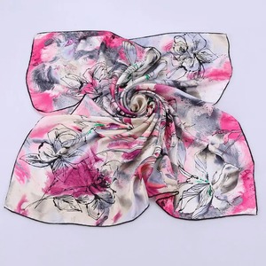 New <b>Square</b> Floral <b>Silk</b> <b>Scarf</b> for Women-Quick Tie Smooth Wrap Loose Feel Easy Shift Elegant Blend All Seasons - Product Image 3