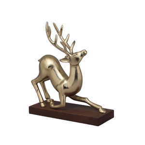 Modern Sculpture Wooden Base Wholesale Gold Plated Home Decorative Deer Sculpture Metal Aluminum Sculpture <b>for</b> <b>Top</b> Selling - Product Image 1