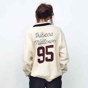 เสื้อสเวตเตอร์คอวีสำหรับผู้หญิงชุดเสื้อสเวตเชิ้ตผ้าฟลีซผ้าฝ้ายโอเวอร์ไซส์แบบกำหนดเอง - Product Image 3