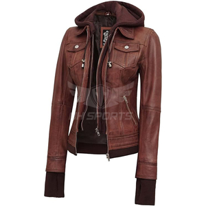 Premium Women's Hooded <b>Leather</b> <b>Jacket</b> Genuine Lambskin Custom Outerwear by Exporters and Suppliers Stylish and Comfortable - Product Image 3