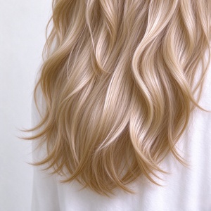 Golden Long Wavy <b>Wig</b> Heat Resistant <b>Synthetic</b> Hair Middle Part Soft Waves for Daily Wear Cosplay - Product Image 6