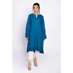Camisa de Mujer Azul con Jacquard Teñido, Bordada, de Poliéster y Chifón, Larga, con Rayas y Patrón Sólido, Tallas XL a 4XL, para Primavera y Otoño - Product Image 4