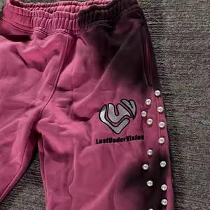 Custom Men's Jogging Baggy French Terry Casual <b>Sun</b> Faded Sweatpants 100% Cotton Outdoor Diamond Elastic Waist Rhinestone Sports - Product Image 5