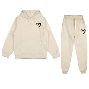 Conjunto de ropa de calle de algodón 100% para mujer, Sudadera con capucha de manga larga y pantalones, traje de chándal activo de terciopelo, conjuntos de dos piezas - Product Image 4