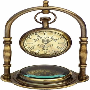 Nautical Brass <b>Desk</b> <b>Clock</b> with Compass Maritime Gift - Product Image 1