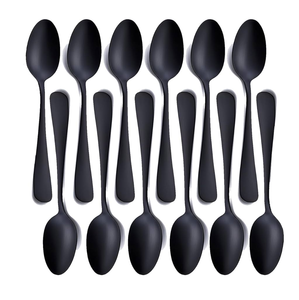 Cuillères en acier inoxydable noir mat couverts réutilisable en acier inoxydable 304 cuillère 6/12/18/24/28 pièces ensemble - Product Image 5