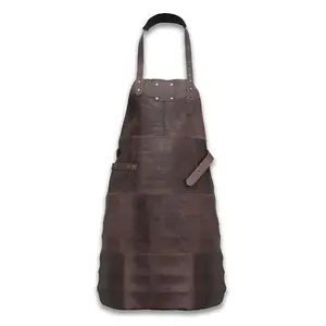 Leather Kitchen Aprons or Bib For Women Men Chef Barber Apron in Brown Color for Shop Cafes