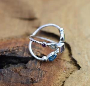 Bague classique pour femme, style bohème tendance, en argent sterling 925, multi-pierres précieuses, faite à la main, pour cadeau de fête - Product Image 3