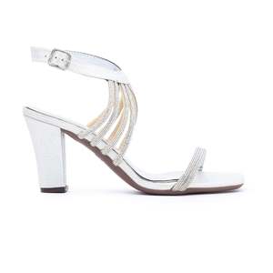 Sandalias plateadas de tacón elegante para mujer FN5552 con correa en el tobillo y punta estrecha con cordones elegantes para bodas y fiestas - Product Image 3