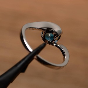 <b>Dainty</b> Vintage Christian London Blue Topaz Sterling Silver Engagement Wedding <b>Ring</b> with Romantic Cut and Invisible Setting - Product Image 3