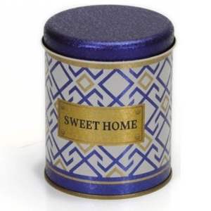 Récipient rond de stockage d'aliments en étain avec lignes géométriques sur fond rouge de 90x110mm avec couvercle coulissant de 0,6 L Design à motif sans couture - Product Image 2