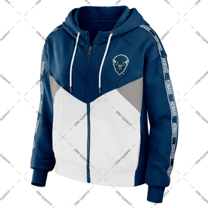 Howard Bison Chaqueta con capucha y cremallera para Mujer | Sudadera Colorblock blanco marino | HBCU Full-Zip Game Day Outerwear - Product Image 1