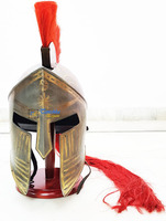 Casque médiéval en fer électroplaqué fait main, plume rouge, design roi Léonidas, finition antique marron, qualité supérieure, 64 cm