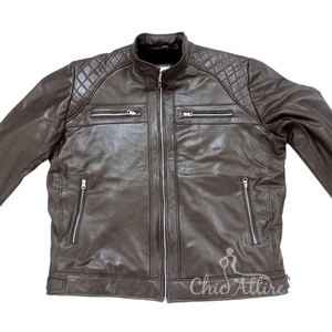 Vestes en cuir véritable marron classiques et décontractées pour hommes Vestes d'extérieur de style motard de haute qualité au look royal pour hommes - Product Image 1