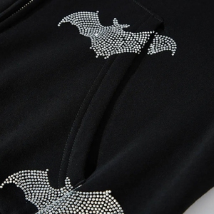 INDEX <b>Women</b> <b>Black</b> Hooded <b>Sweatshirt</b> Full Sleeve Bat Print Zipper Casual Autumn Wear - Product Image 6