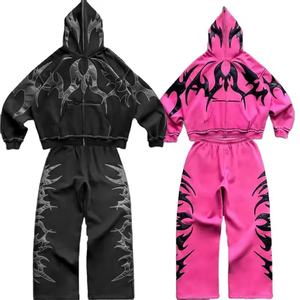 Conjunto de Sudadera con Capucha y Pantalones de Felpa de Algodón 100% de 500 GSM, Estampado Gráfico Personalizado, Alta Calidad, MOQ Bajo, Ropa Urbana - Product Image 3