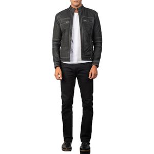Elegante chaqueta de invierno de cuero marrón para hombre con cierre de botón y acabado elegante para exteriores y ropa de noche - Product Image 1