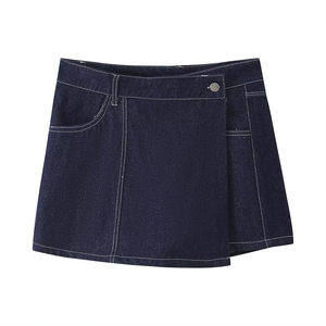 Wholesale Womens Denim Two Piece <b>Set</b> <b>Short</b> Sleeve <b>Top</b> <b>and</b> Wrap Skirt 2026 - Product Image 2