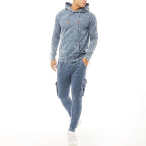 Survêtement d'hiver léger et personnalisable pour hommes, avec capuche, en coton 100% respirant, effet délavé, idéal pour les loisirs et l'activité physique. - Product Image 1