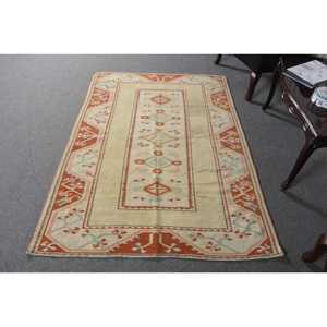 Tapis turc vintage 4,2x5,9 pi (129x181 cm), tapis Ikat marron - Product Image 1