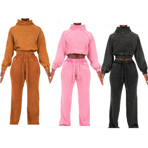 Women's Plus Size Acid Wash Streetwear Sweatsuit Set New Design <b>Funnel</b> Neck Tracksuit Wholesale <b>Funnel</b> Neck Women's Sweat Suits - Product Image 3