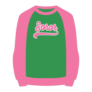 เสื้อสเวตเชิ้ตคอกลมแขนแร็กแลนสีเขียว สำหรับชมรมนักศึกษาหญิง สีชมพูและเขียว สไตล์ลำลองทันสมัย - Product Image 5