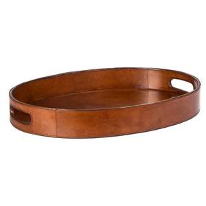 Plateau rond en cuir avec poignées de haute qualité pour servir des pâtisseries de petit-déjeuner ou des collations sur la table ou l'utilisation d'affichage de décor de cuisine - Product Image 3