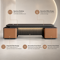 Bureau de direction de luxe pour PDG avec double meuble de rangement en cuir PU, bande lumineuse LED et chargeur sans fil