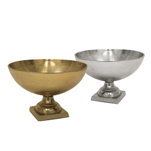 Bol sur pied en aluminium fait main avec finition argentée polie et base carrée, décoration de table pour les mariages, les fêtes, les fruits, les collations - Product Image 4