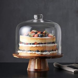 Support à gâteau en bois professionnel avec dôme en verre, idéal pour les boulangeries, les événements de restauration et les présentoirs élégants à domicile - Product Image 1