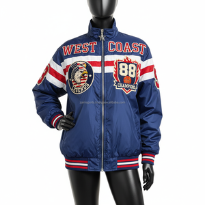 Veste coupe-vent pour femmes 220 GSM Premium Nylon Fabric Blue White Red Color Block Panels Embroidered Custom Logo Jacket For Women - Product Image 1