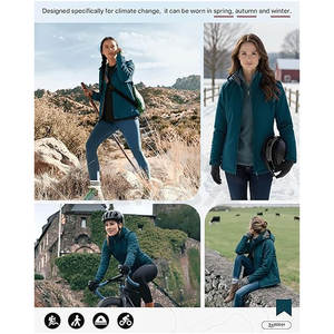 Veste Softshell Isolée Chaude pour Femmes Imperméable Coupe-Vent avec Doublure en Polaire et Capuche Amovible Cyan Foncé - Product Image 6