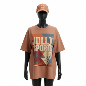 Camiseta Extra Grande para Mujer, Tela Premium de 220 GSM, Corte Holgado, Logotipo Estampado en Marrón, Camiseta Extra Grande 100% Algodón - Product Image 1