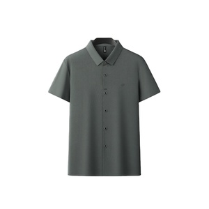 Chemise habillée décontractée à manches courtes pour hommes, simple boutonnage avec col montant anti-rides, fourniture OEM d'été - Product Image 5