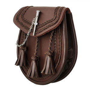 Sporran écossais artisanal en cuir durable avec motif embossé, best-seller, avec chaînes et ceintures, accessoires d'instruments de musique - Product Image 6