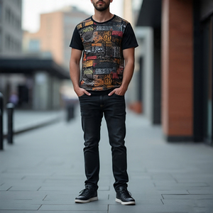 เสื้อกีฬาแขนสั้นพิมพ์ลายบ็อกซี่เสื้อยืดผู้ชายคอกลมสำหรับวิ่งจ๊อกกิ้งผ้าฝ้ายโพลีเอสเตอร์ - Product Image 4