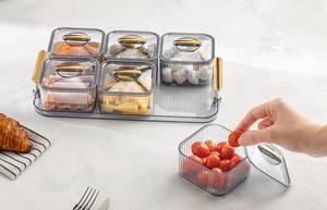 Ensemble de 6 plateaux carrés en plastique PS pour le petit-déjeuner, contenants de stockage alimentaire transparents de 350 ml avec poignée dorée, qualité alimentaire sans BPA, pour la cuisine et le bureau - Product Image 4