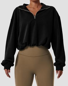 เสื้อฮู้ดโอเวอร์ไซส์น้ำหนักเบาสไตล์เกาหลีสำหรับผู้หญิงเสื้อครอปแขนยาวเปิดไหล่เสื้อครอปเสื้อสเวตเตอร์แบบเชือกร้อนติดโลโก้ด้านหน้า - Product Image 4