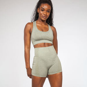 Ropa para correr de gimnasio para mujer de alta calidad, último diseño corto de Top, conjunto de Sujetador deportivo sin costuras, corte trasero, corte ajustado, soporte alto, flaco, sólido - Product Image 1