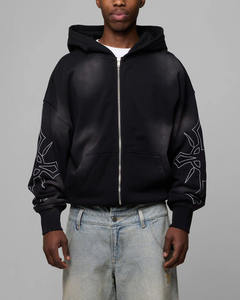 Wholesales Men's Oversized <b>Black</b> <b>Zip</b>-Up men's hoodies - Streetwear Cross Embroidery Hoodies Sleeve Embroidery <b>hoodie</b> men - Product Image 2